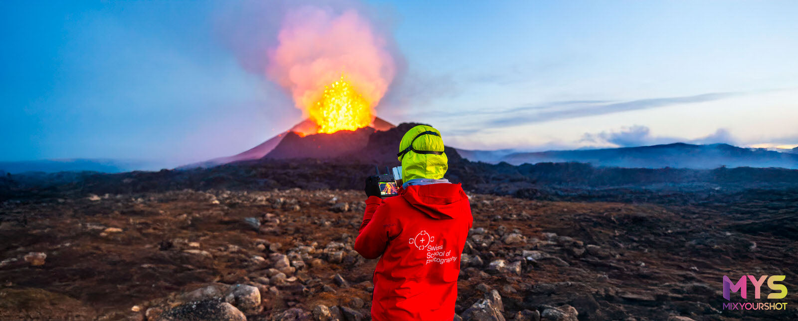 Piloting a drone over an active volcano, Iceland