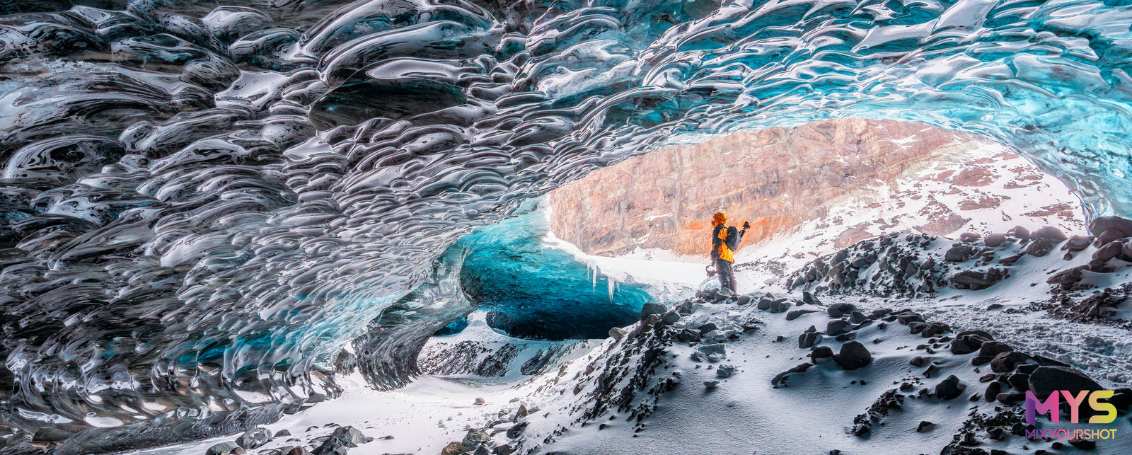 Inside a glacier ice cave, Iceland